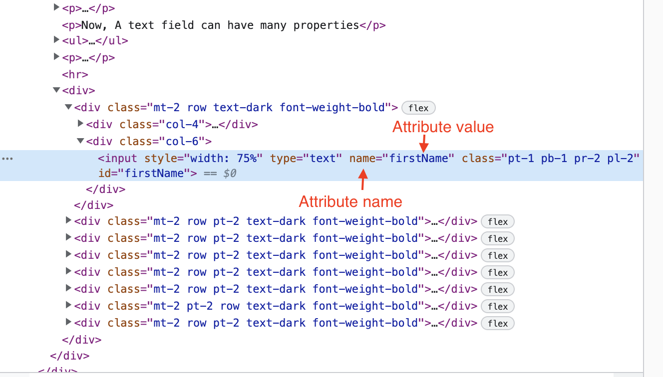 attribute name and values