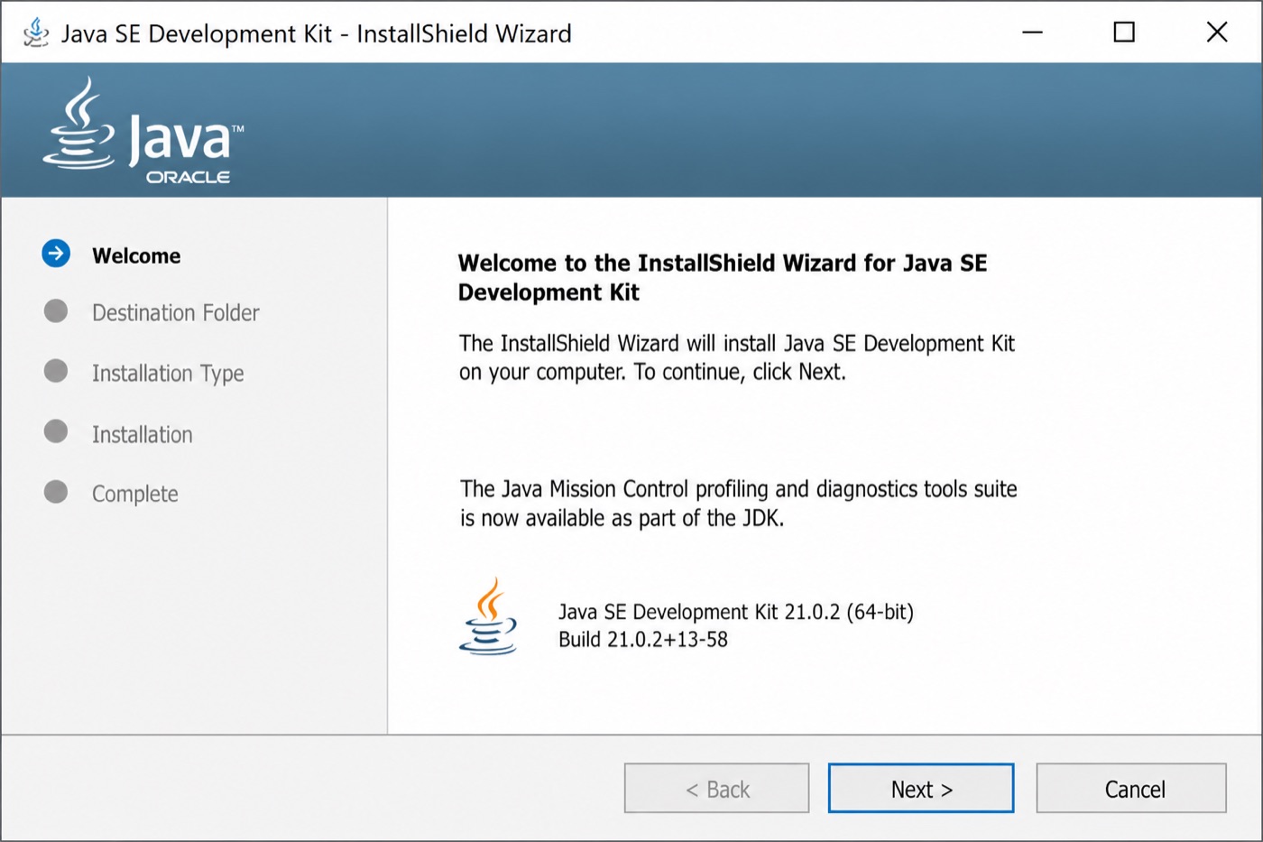 Windows JDK installer for Java SE Development Kit 21.0.2