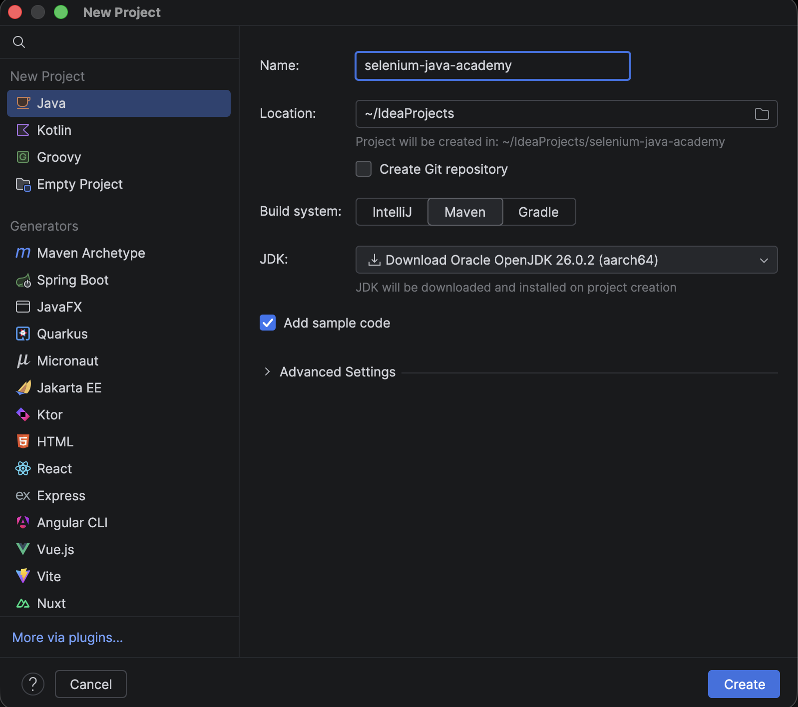 New intellij Project