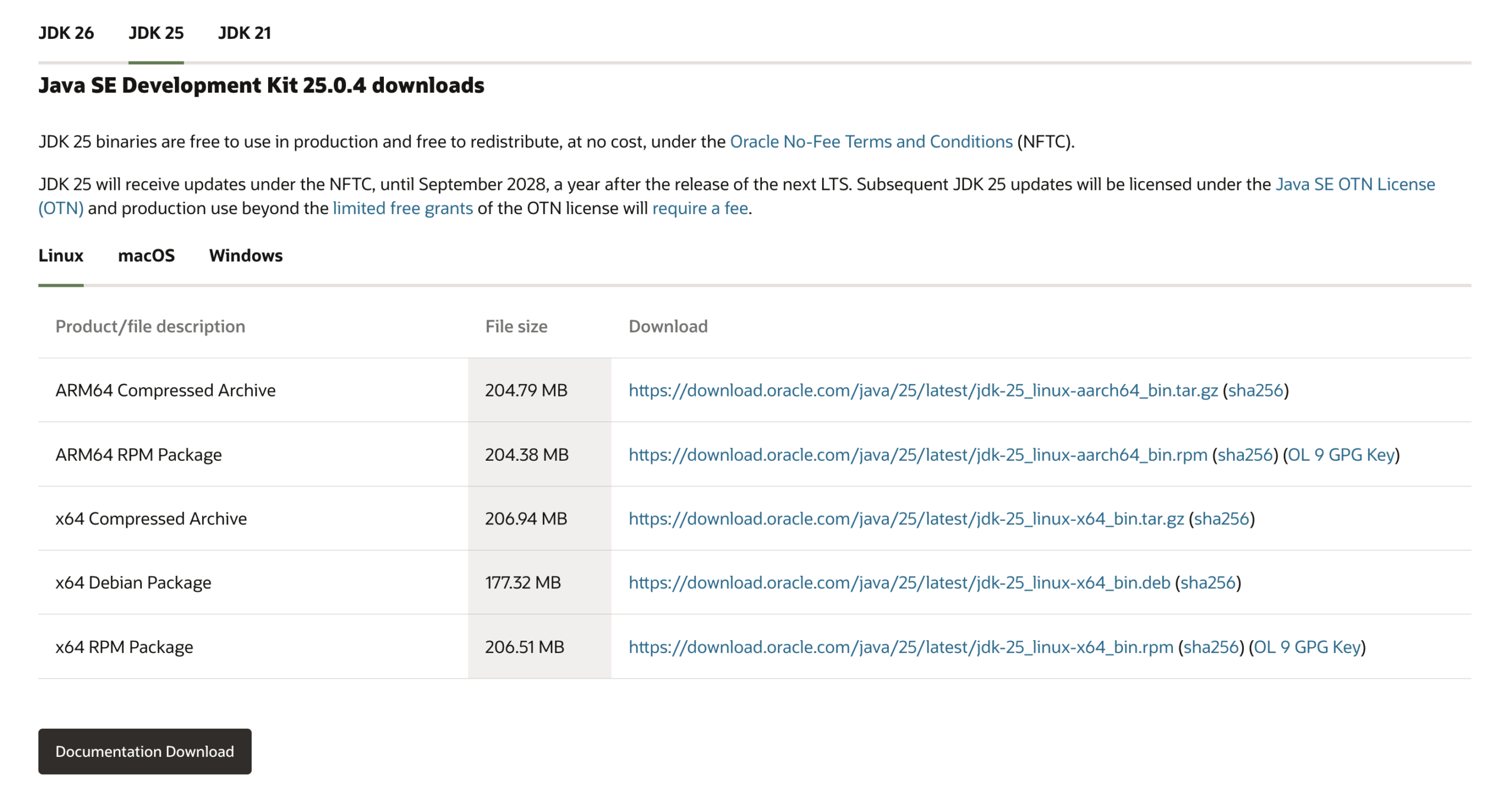 oracle download page