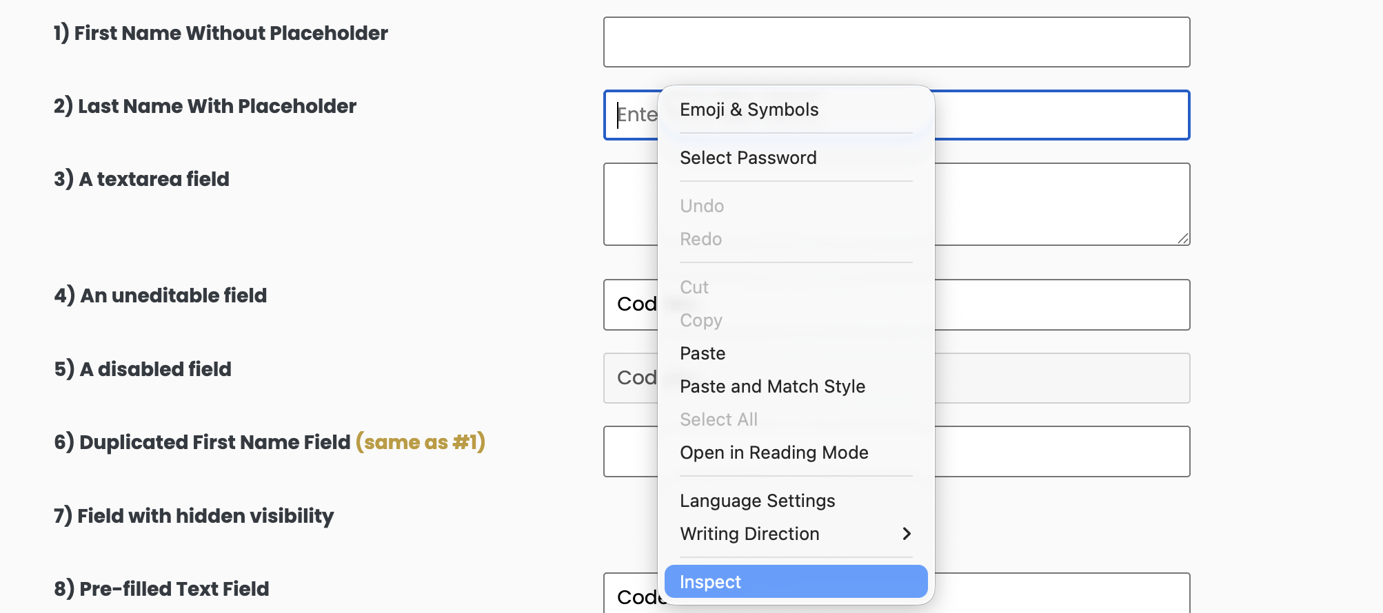 Right-click and Inspect