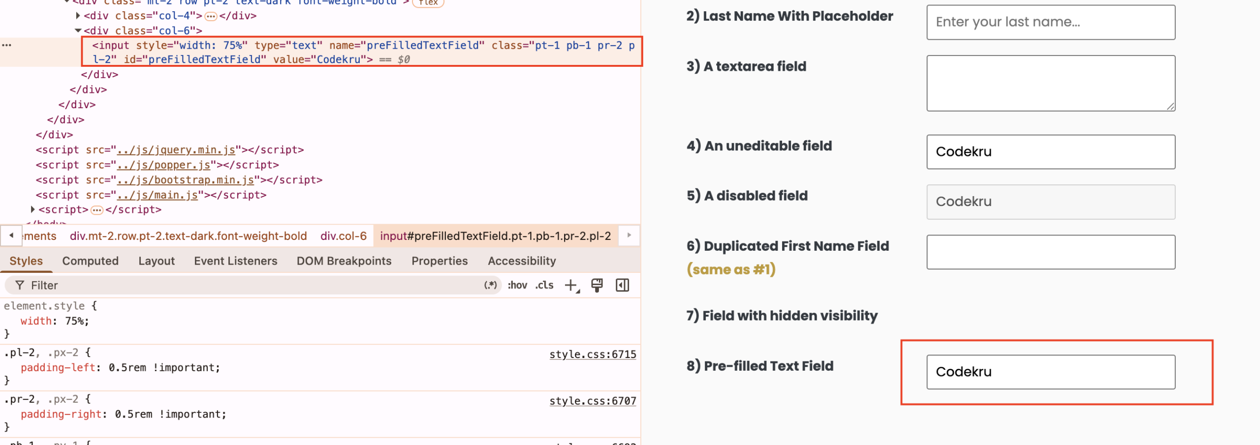 pre filled text field