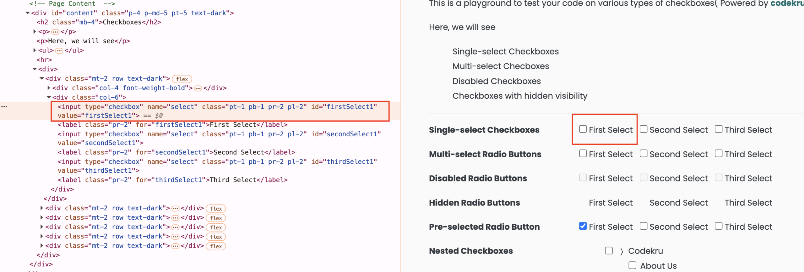 firstselect checkbox